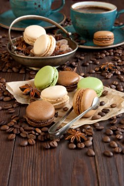 Fransızca macaroons kahve çekirdekleri ile