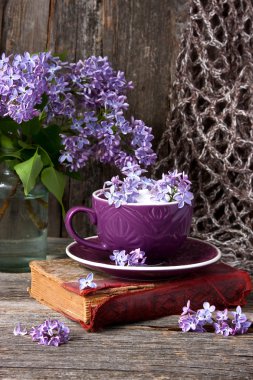 Eflatun çiçekli natürmort