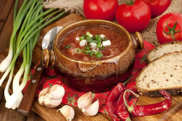 Beetroot  soup with bread — Stock Photo, Image