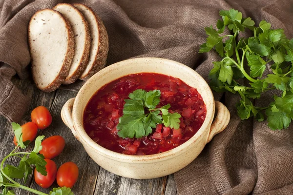 Borscht, sup bit, masakan Rusia — Stok Foto