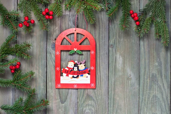 Christmas time composition. Wooden background  with copy space — Stock Photo, Image