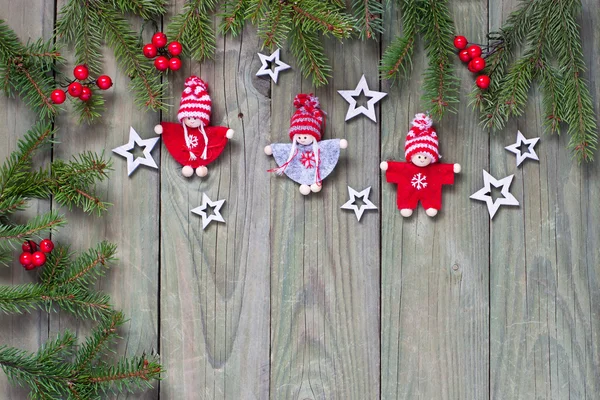 Composição de Natal. Fundo de madeira com espaço de cópia — Fotografia de Stock