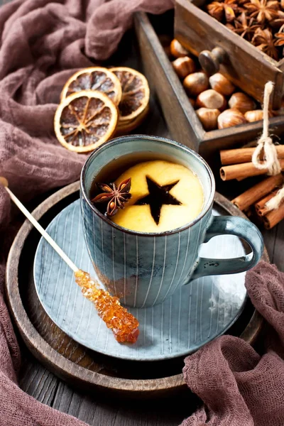 Chá Quente Com Maçã Bebida Saudável Conceito Bebida Quente Outono — Fotografia de Stock