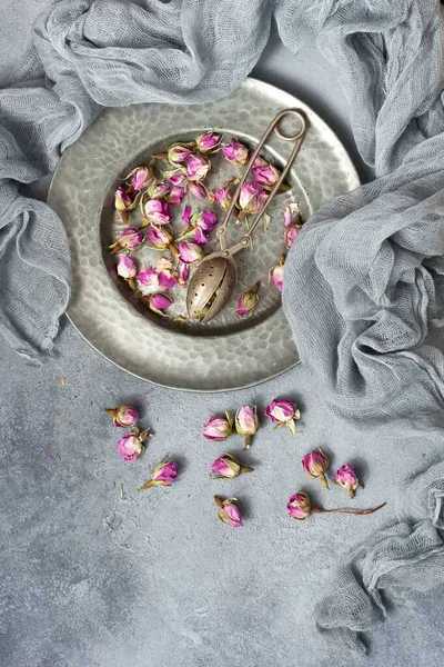 Sušené Růžové Pupeny Které Používají Čaj Kuchyni Kosmetiku Dekoraci Horní — Stock fotografie
