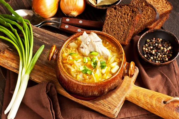 Soupe Chou Aigre Rustique Dans Bol Céramique Cuisine Traditionnelle Russe — Photo