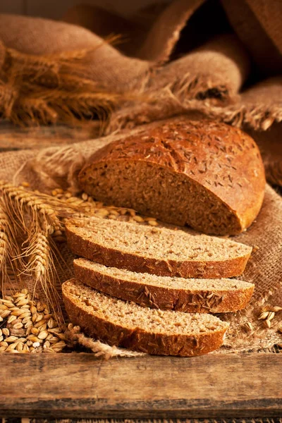 Whole Sourdough Bread Baked Home Very Healthy Seeds Selective Focus — Stock Photo, Image