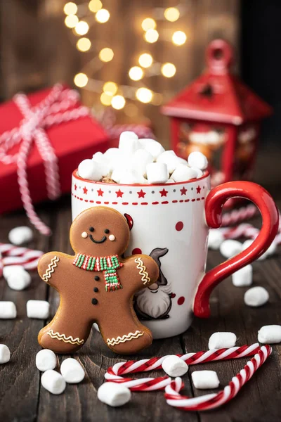 Cacau Quente Com Marshmallows Biscoitos Gengibre — Fotografia de Stock