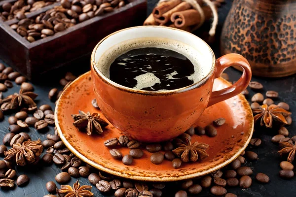 Ceramic Cup Coffee Dark Background Selective Focus — Stock Photo, Image