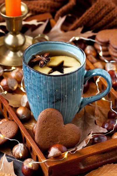 Chá Quente Com Pedaços Maçã Biscoitos Bebida Saudável Conceito Bebida — Fotografia de Stock