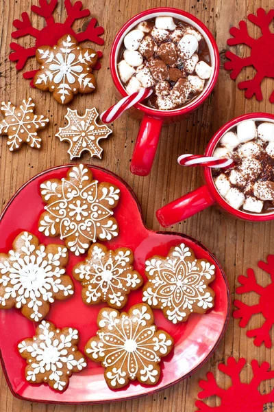 Composição Natal Com Biscoitos Gengibre Chocolate Quente Caneca Vista Superior — Fotografia de Stock