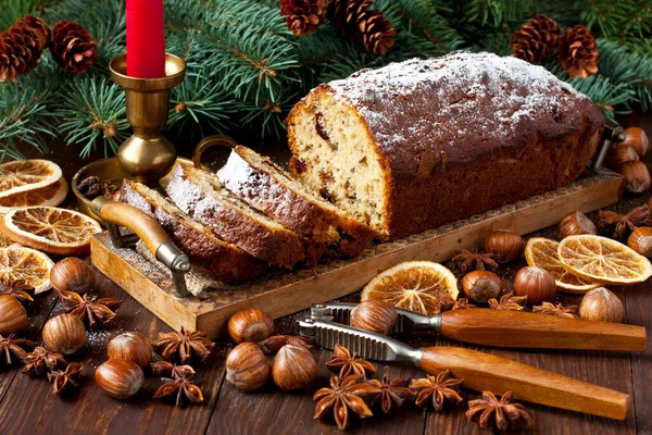 Gâteau Noël Aux Épices Fruits Secs Mise Point Sélective — Photo