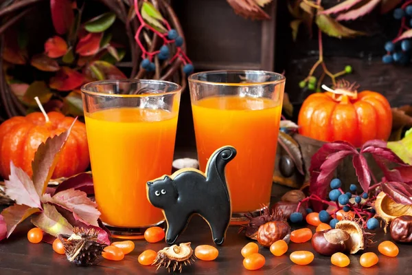 Cold Drink Seasonal Autumn Thanksgiving Concept Pumpkin Fresh Juice Drink — Stock Photo, Image