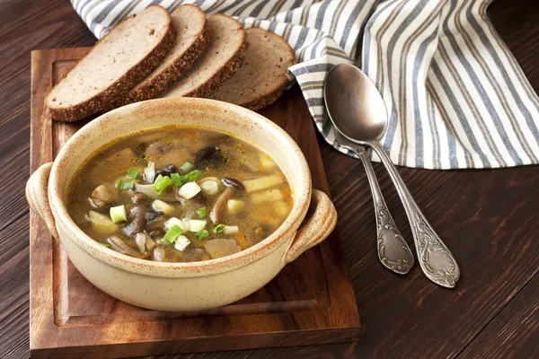 Sopa de cogumelos em tigela de cerâmica — Fotografia de Stock