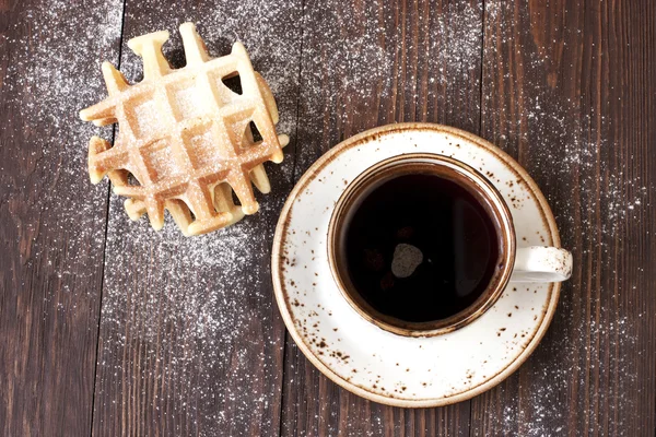 Tasty waffles with black coffee — Stock Photo, Image