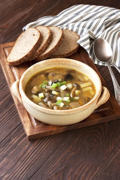 Pilzsuppe in Keramikschüssel — Stockfoto