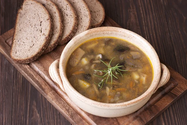 Zuppa di funghi in ciotola di ceramica — Foto Stock