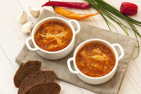 Traditional Russian sour cabbage soup — Stock Photo, Image