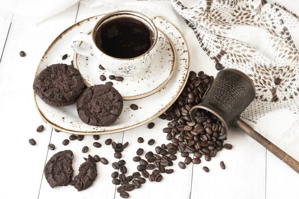 Snídaně s kávou a sušenkami — Stock fotografie