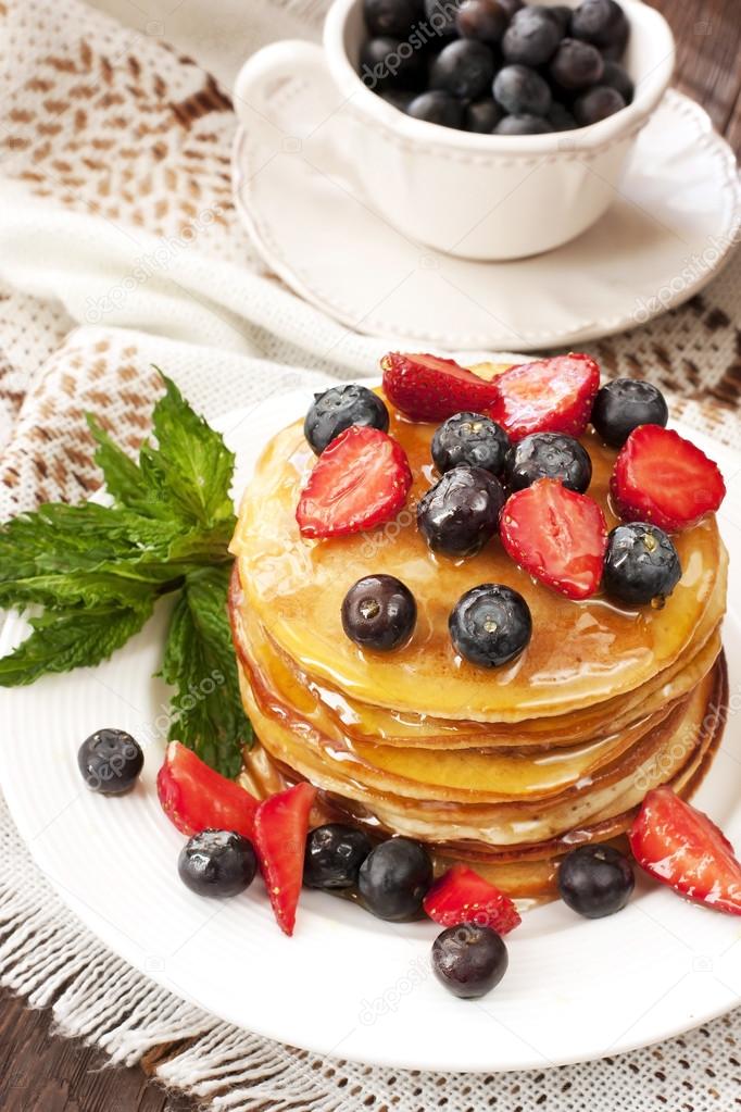 Tasty  pancakes with  fresh fruits