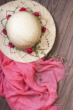 Straw hat and fashion shawl
