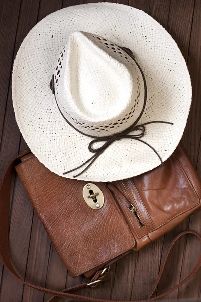 Men bag and straw hat — Stock Photo, Image