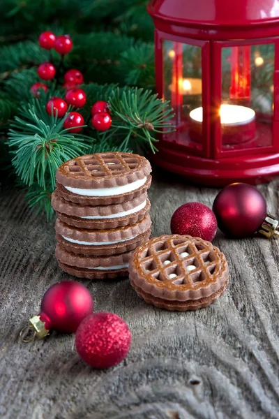 Christmas composition with lantern and cookies — Stock Photo, Image