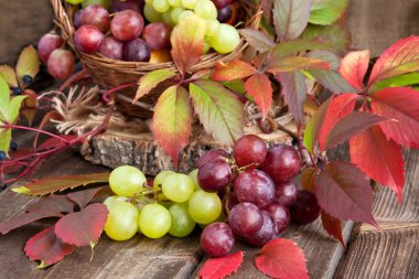 Ahşap masa üzerinde renkli üzüm