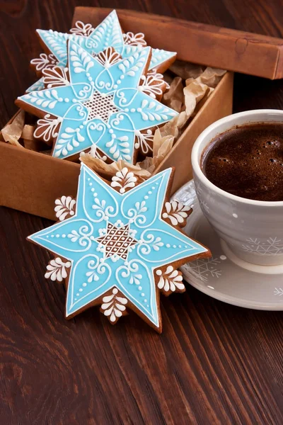 Christmas Gingerbread cookies with  hot drink — Stock Photo, Image