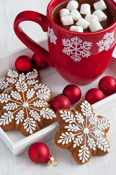 Hot cocoa with marshmallows and gingerbread cookies — Stock Photo, Image