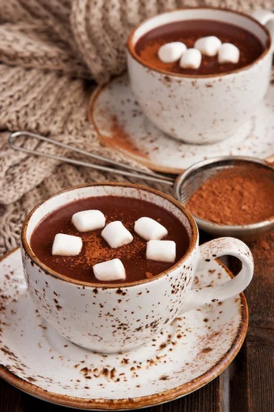 Homemade dark hot chocolate with marshmallows — Stock Photo, Image