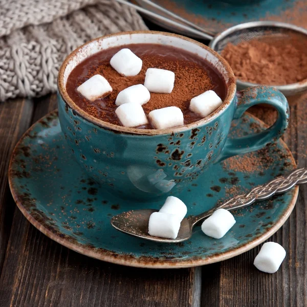 Mugg fylld med varm choklad och marshmallows — Stockfoto