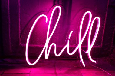 Pink neon sign chill. Trendy style. Neon sign. Custom neon. Home decor. clipart
