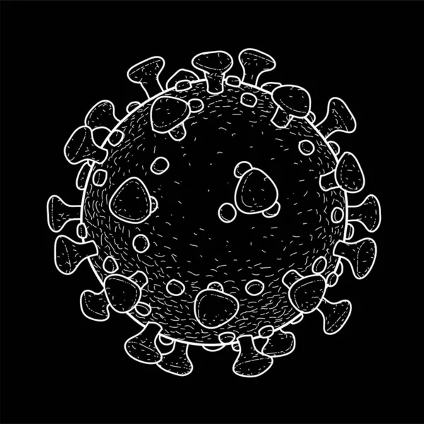 Linienzeichnung Corona Virus Auf Schwarzem Hintergrund — Stockvektor