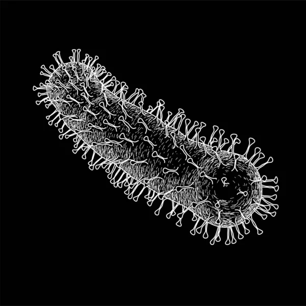 Virüs resmi siyah arkaplanda izole edilmiş uzun beyaz çizgi.