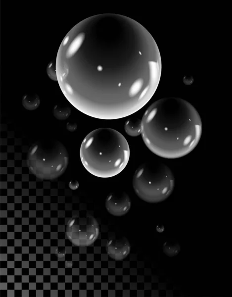 Realistic Soap Bubbles Isolated Transparent Background — Stock vektor