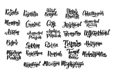 States of India. Handwritten stock lettering set ink typography. clipart