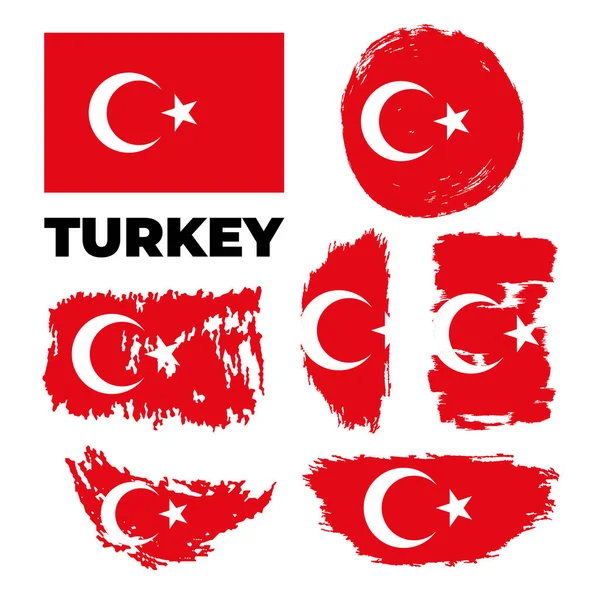 Grunge Turkey flags set. Vector stock illustration — Stock Vector