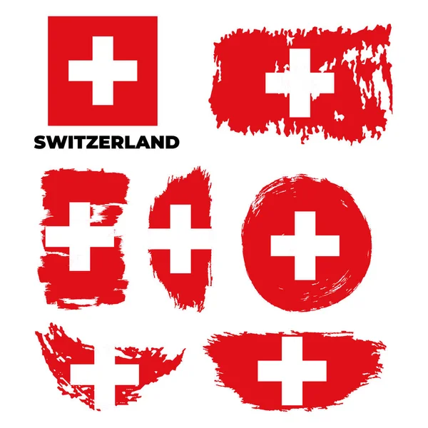 Set de banderas Grunge Suiza. Ilustración de stock vectorial — Vector de stock