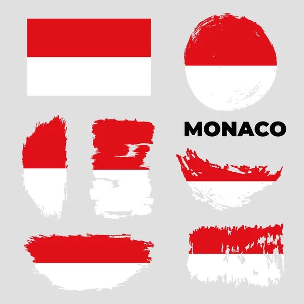 Juego de banderas Grunge Monaco. Ilustración de stock vectorial — Archivo Imágenes Vectoriales