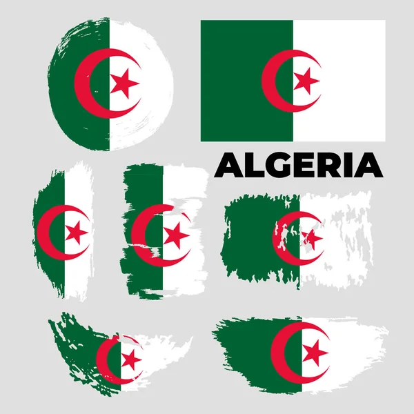 Illustration Grunge texturée vectorielle d'un Drapeau ondulé d'Algérie. — Image vectorielle