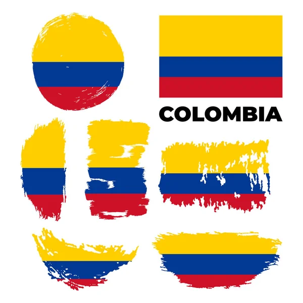 コロンビアの国旗、灰色の背景のグランジ抽象的なブラシストローク。ベクトル — ストックベクタ