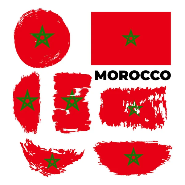 Σημαία του Μαρόκου. Χέρι βαμμένο με πινέλο. Εικονογράφηση διανύσματος. — Διανυσματικό Αρχείο