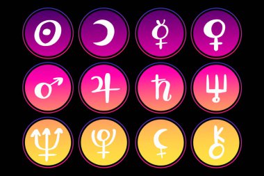 Astroloji gezegenleri daireler çiziyor. Vektör illüstrasyonu. 