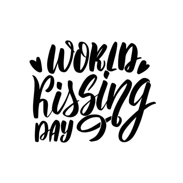 Journée mondiale des baisers lettrage à la main isolé sur blanc. — Image vectorielle