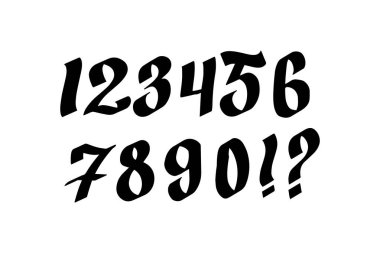 Gotik sayılar 1 'den 9' a. El yazısıyla yazılmış tipografi. 