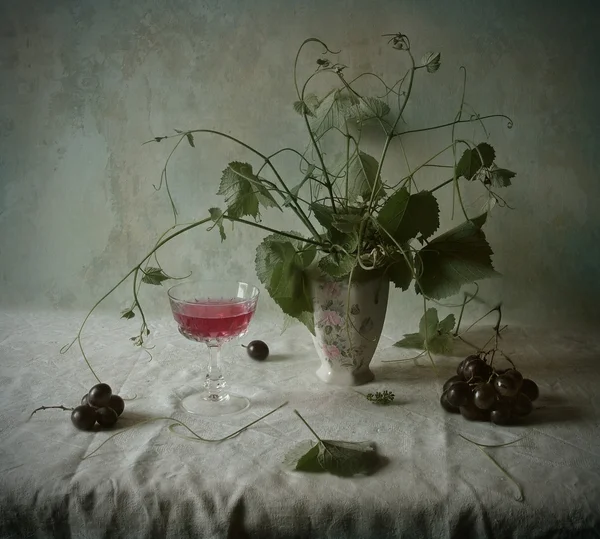 Nature morte avec vin et raisins — Photo