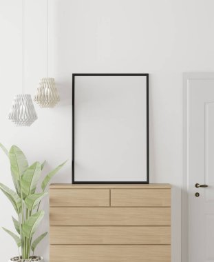 Beyaz arka planda büyük bir oturma odası, minimal stil, çerçeve formu maketi - 3D görüntüleme -