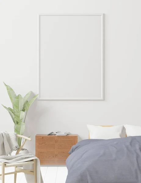 Beyaz arka planda büyük bir yatak odası, minimal stil, çerçeve formu maketi - 3D görüntüleme -