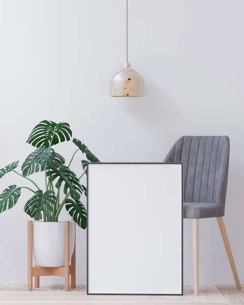 Living Room White Wall Little Tree Chair Minimal Style Frame — Stock Fotó