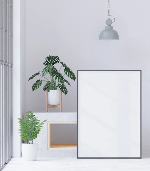 Living Room White Wall Background Tree Minimal Style Frame Form — Stock Fotó